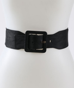 Squared Buckle Faux Leather Fashion Belt BT320033 BLACK